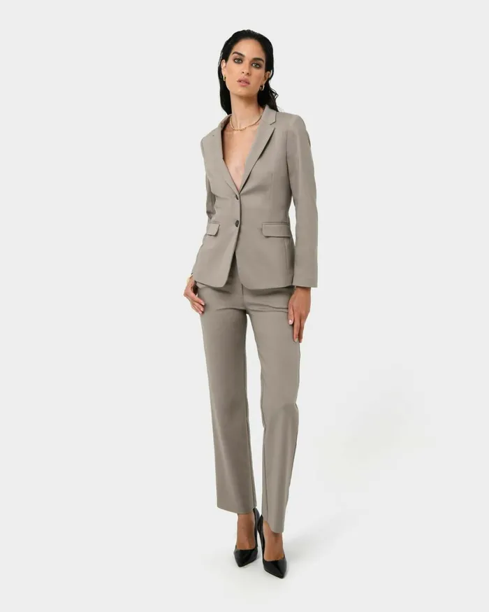 Forcast Lauren Straight Pants Stonegreyblack Women HighWaisted Pants