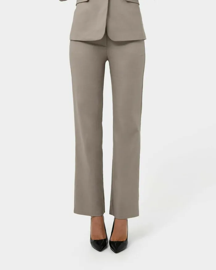 Forcast Lauren Straight Pants Stonegreyblack Women HighWaisted Pants