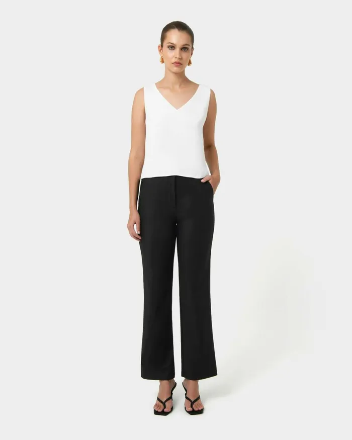 Forcast Lauren Straight Pants Stonegreyblack Women HighWaisted Pants