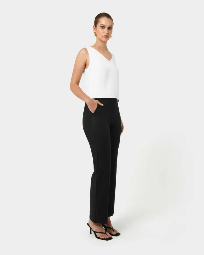 Forcast Lauren Straight Pants Stonegreyblack Women HighWaisted Pants