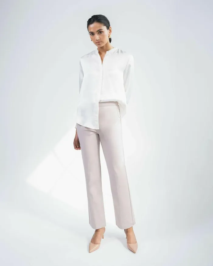 Forcast Lauren Straight Pants Stonegreyblack Women HighWaisted Pants