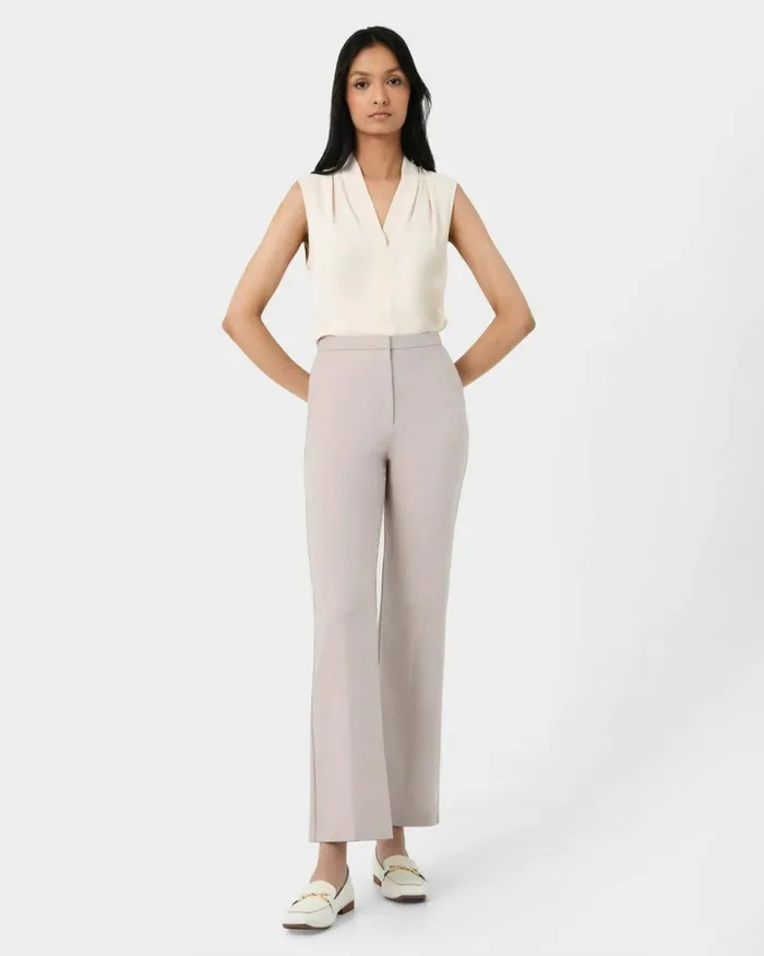 Forcast Lauren Straight Pants Stonegreyblack Women HighWaisted Pants