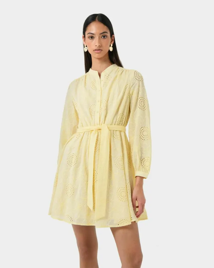 Forcast Lea Cotton Tie Dress Golden Hazeivoryblack Women Mini Dresses