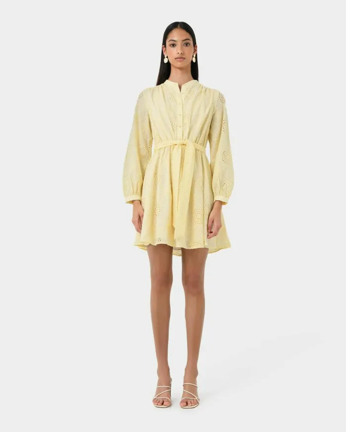 Forcast Lea Cotton Tie Dress Golden Hazeivoryblack Women Mini Dresses