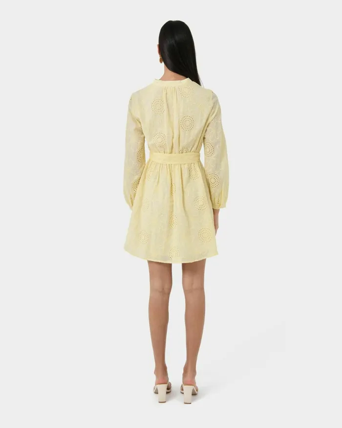 Forcast Lea Cotton Tie Dress Golden Hazeivoryblack Women Mini Dresses