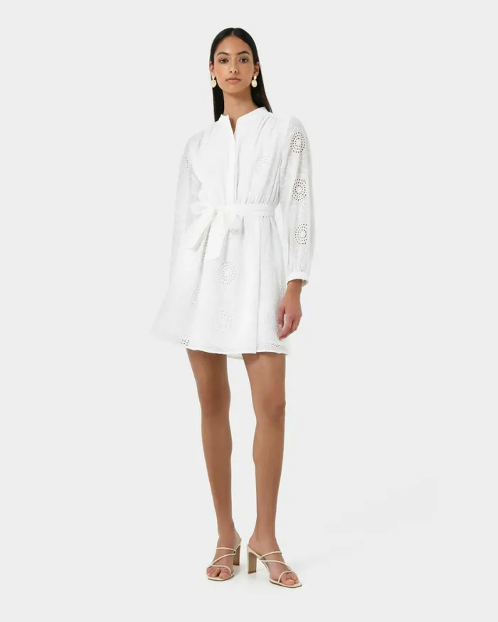 Forcast Lea Cotton Tie Dress Golden Hazeivoryblack Women Mini Dresses