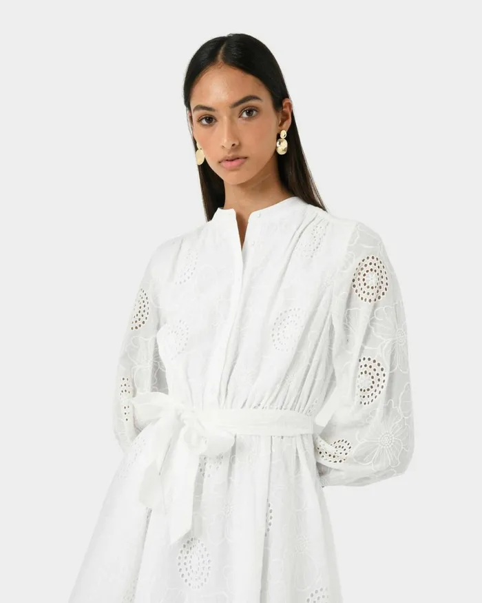 Forcast Lea Cotton Tie Dress Golden Hazeivoryblack Women Mini Dresses