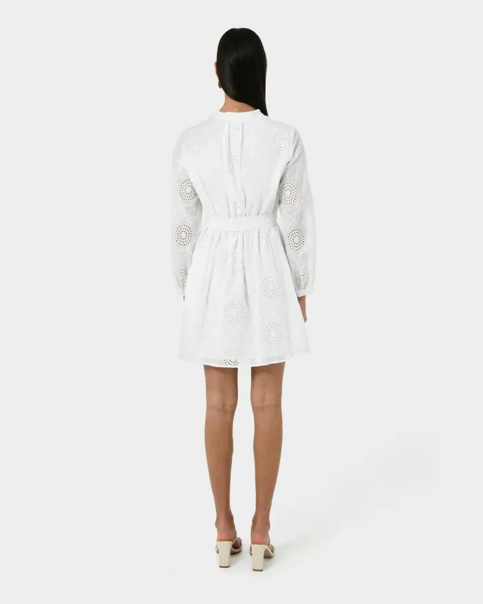 Forcast Lea Cotton Tie Dress Golden Hazeivoryblack Women Mini Dresses