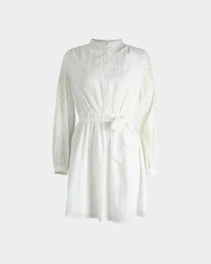 Forcast Lea Cotton Tie Dress Golden Hazeivoryblack Women Mini Dresses