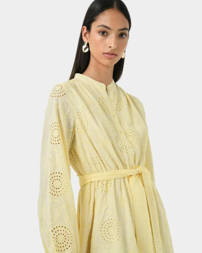 Forcast Lea Cotton Tie Dress Golden Hazeivoryblack Women Mini Dresses