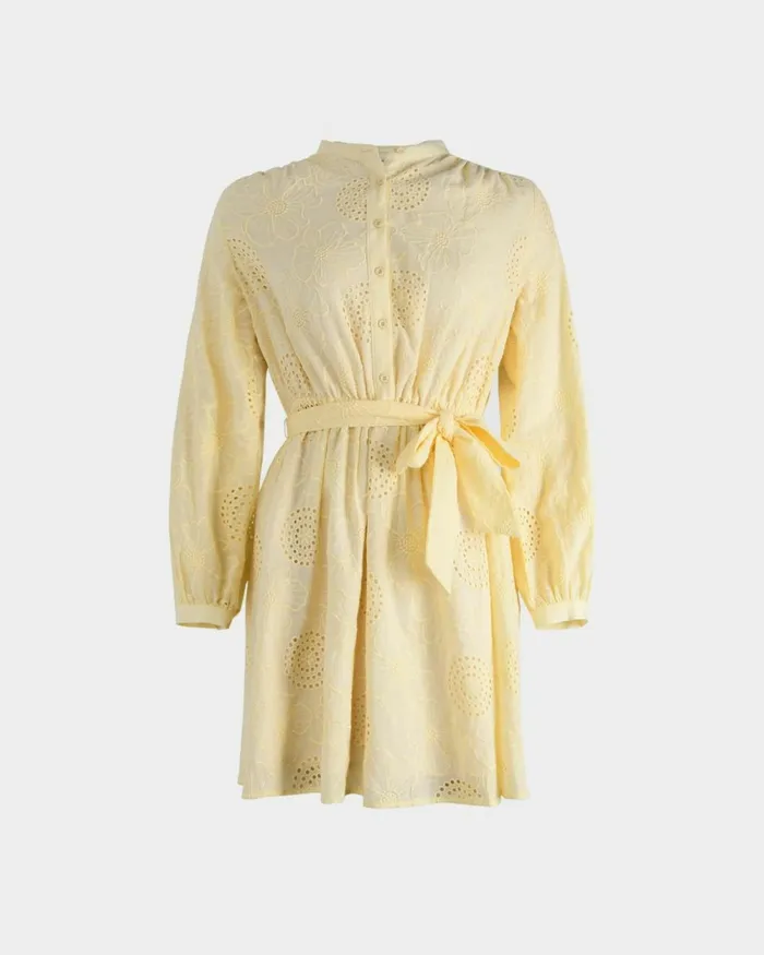 Forcast Lea Cotton Tie Dress Golden Hazeivoryblack Women Mini Dresses