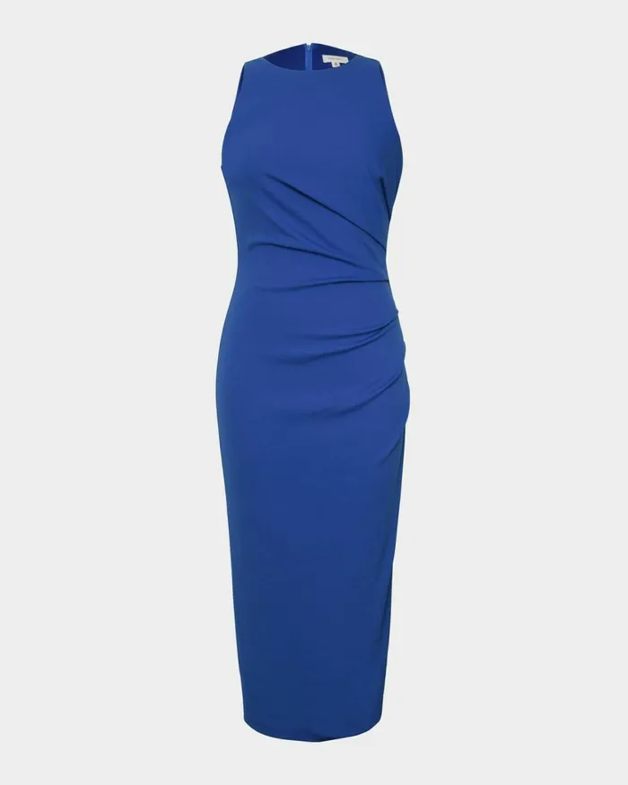 Forcast Leah Side Ruched Midi Dress Monaco Blueblack Women Midi Dresses