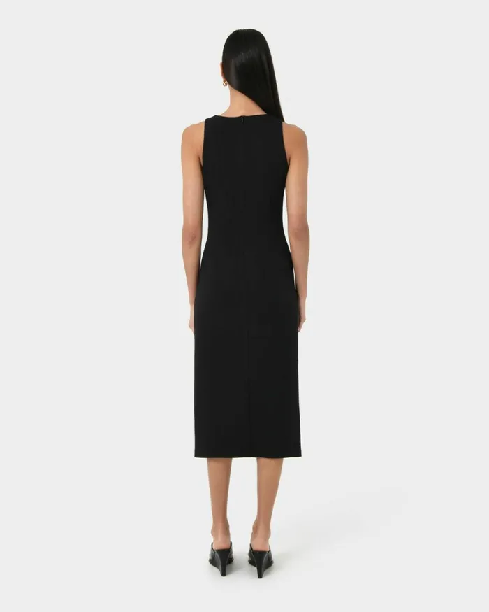 Forcast Leah Side Ruched Midi Dress Monaco Blueblack Women Midi Dresses