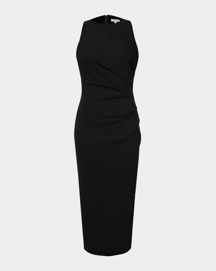 Forcast Leah Side Ruched Midi Dress Monaco Blueblack Women Midi Dresses