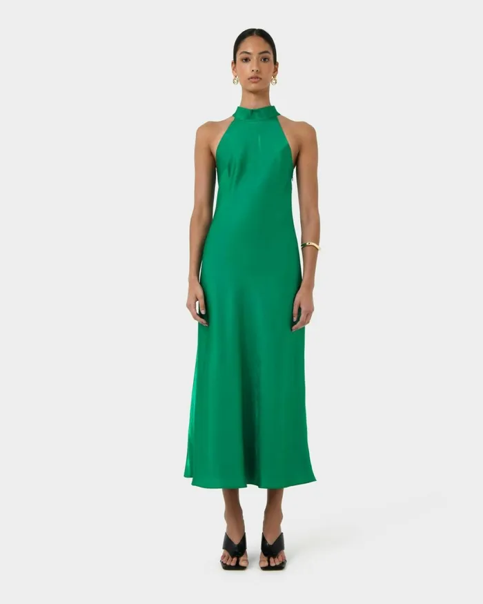 Forcast Leana Bias Midi Dress Emerald Women Wedding Guest Dresses