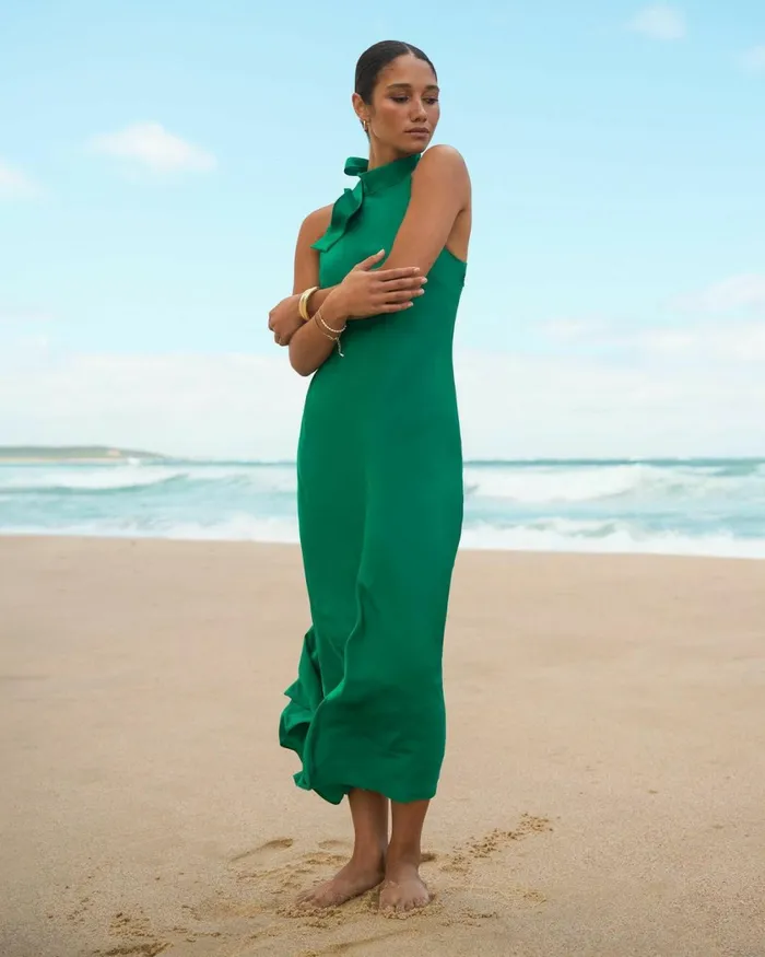 Forcast Leana Bias Midi Dress Emerald Women Wedding Guest Dresses