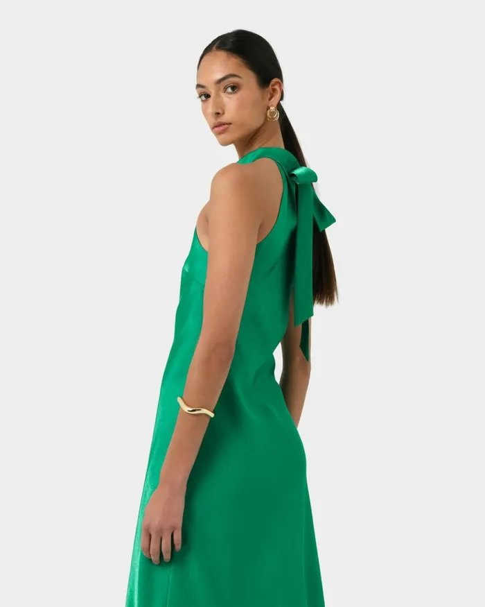 Forcast Leana Bias Midi Dress Emerald Women Wedding Guest Dresses
