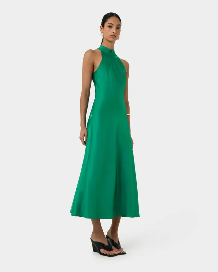 Forcast Leana Bias Midi Dress Emerald Women Wedding Guest Dresses