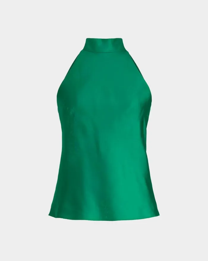 Forcast Leana Satin Bias Tie Top Emerald Women TShirts and Tops