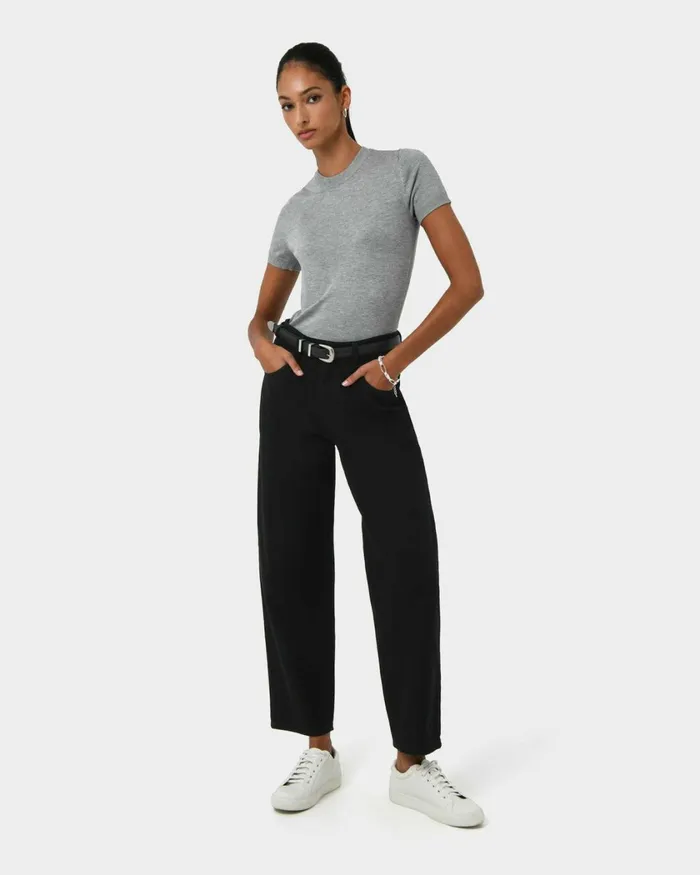 Forcast Leighton Barrel Leg Jeans Black Women HighWaisted Pants