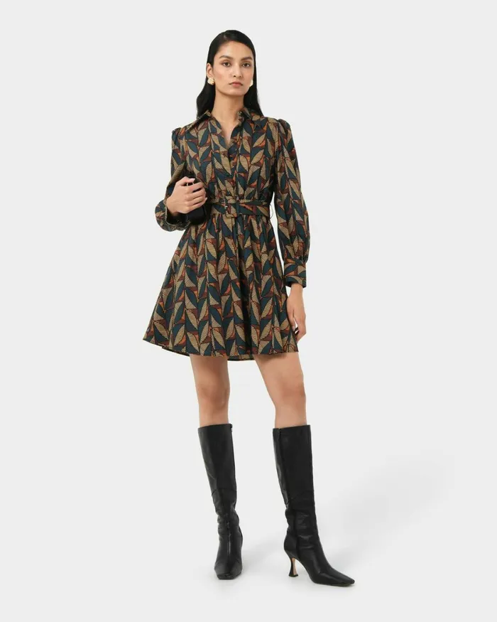 Forcast Lela Printed Shirt Dress Multi Women Mini Dresses