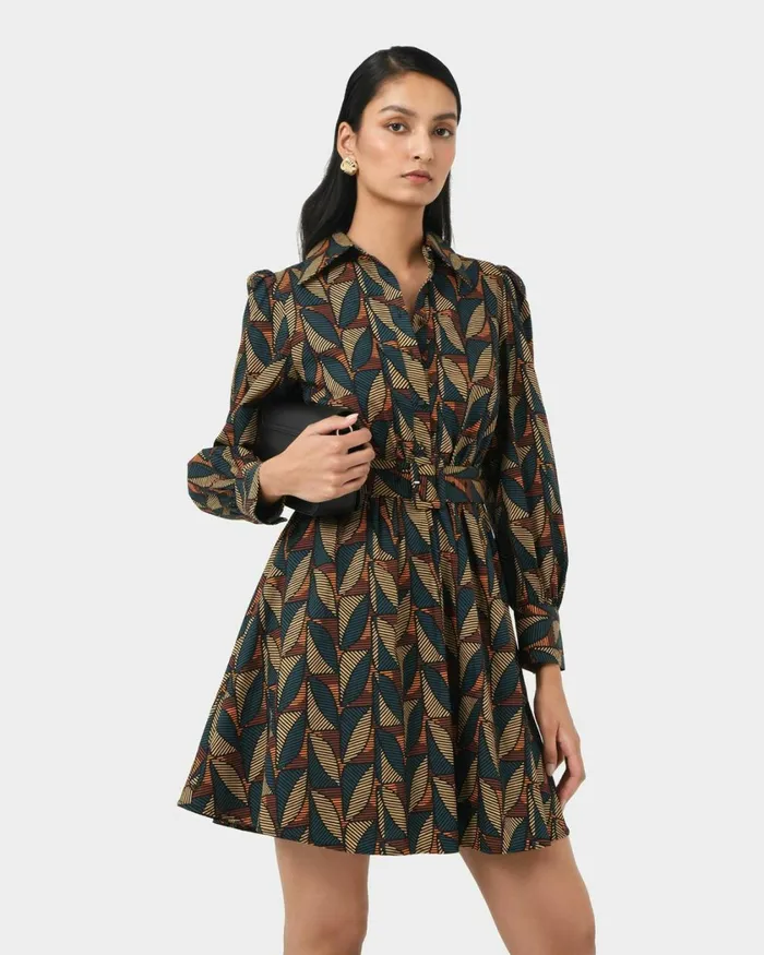 Forcast Lela Printed Shirt Dress Multi Women Mini Dresses