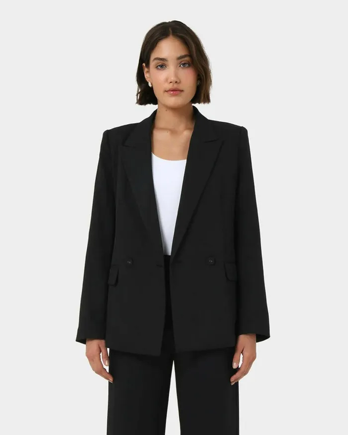 Forcast Lexee Double Breasted Blazer Black Women Jackets and Blazers
