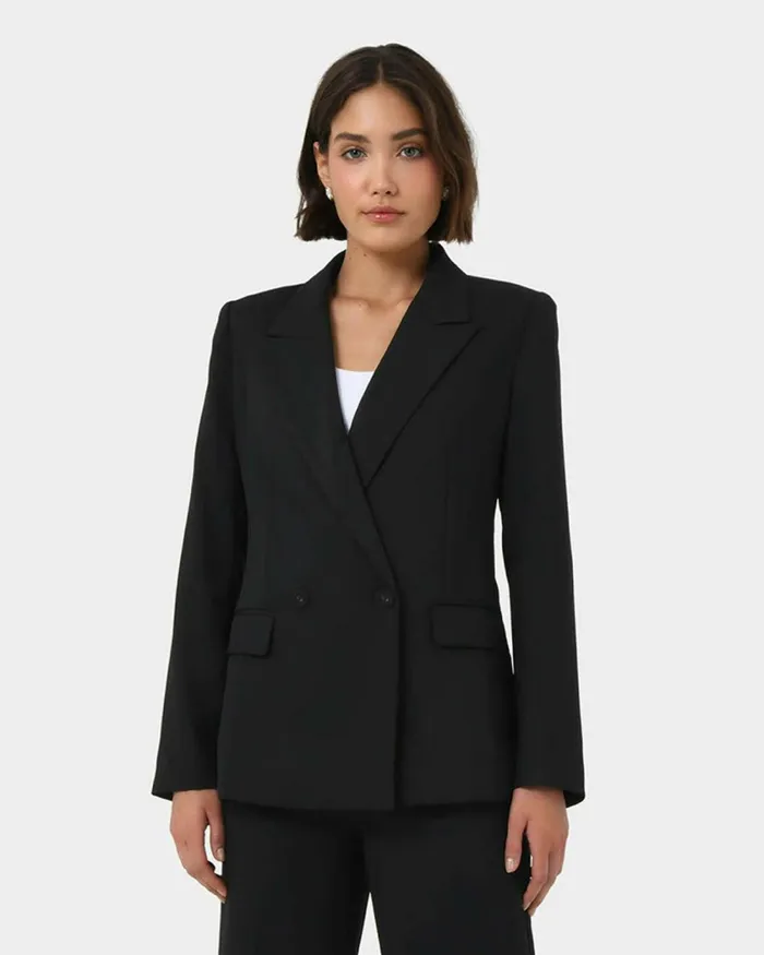 Forcast Lexee Double Breasted Blazer Black Women Jackets and Blazers