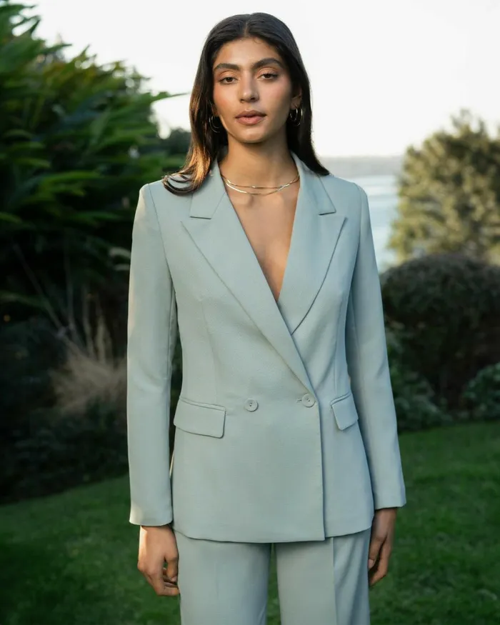 Forcast Lexee Double Breasted Blazer Sage Women Jackets and Blazers