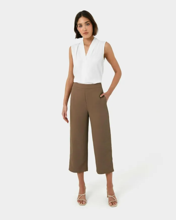 Forcast Lexee Highwaist Culotte Tobaccomochaivoryblack Women Cropped Pants