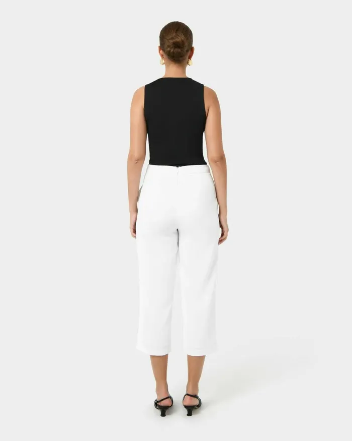 Forcast Lexee Highwaist Culotte Tobaccomochaivoryblack Women Cropped Pants