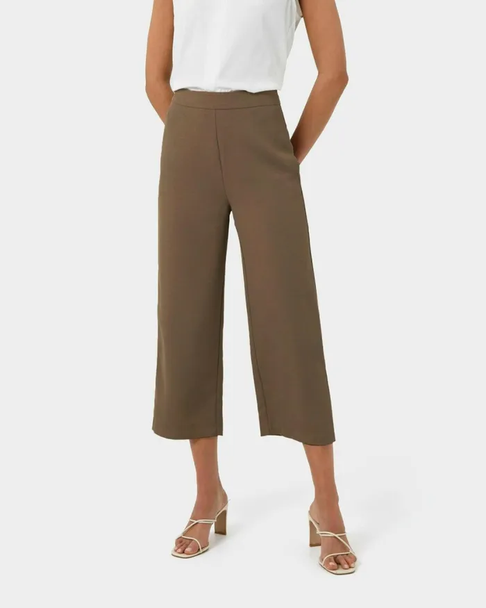 Forcast Lexee Highwaist Culotte Tobaccomochaivoryblack Women Cropped Pants