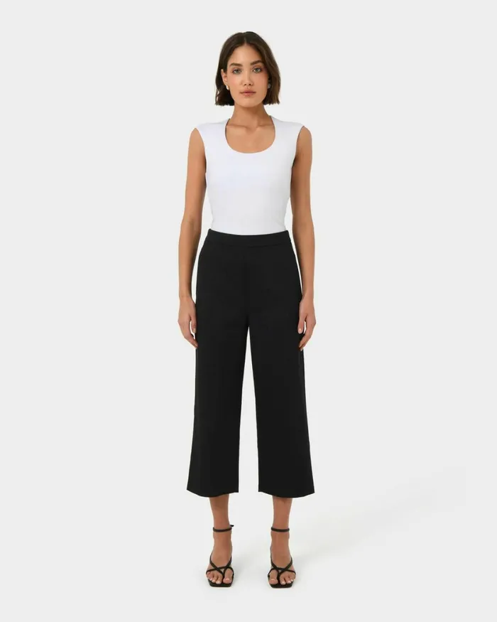 Forcast Lexee Highwaist Culotte Tobaccomochaivoryblack Women Cropped Pants