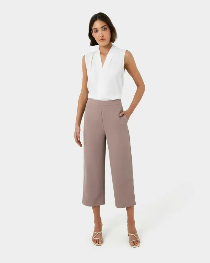 Forcast Lexee Highwaist Culotte Tobaccomochaivoryblack Women Cropped Pants