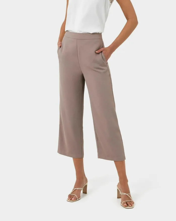 Forcast Lexee Highwaist Culotte Tobaccomochaivoryblack Women Cropped Pants