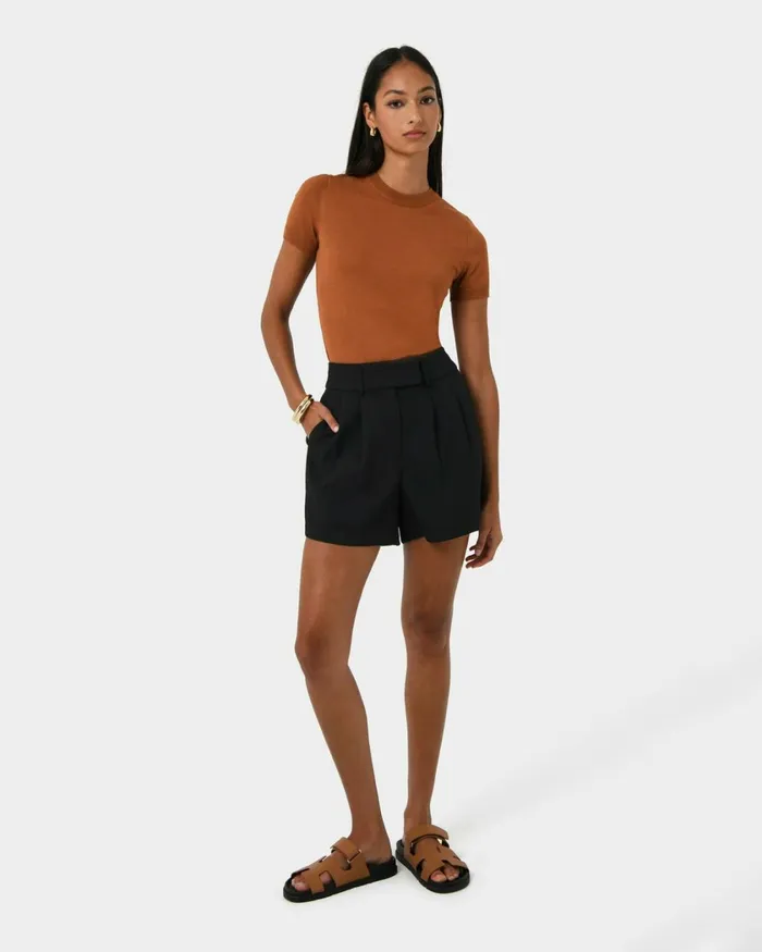 Forcast Lexee Pleat Front Short Tobaccoivoryblack Women HighWaisted Pants