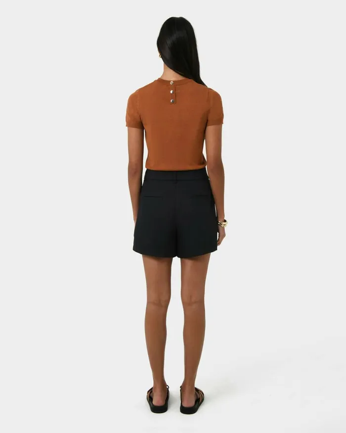 Forcast Lexee Pleat Front Short Tobaccoivoryblack Women HighWaisted Pants