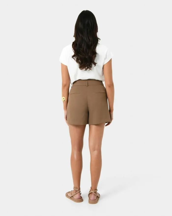 Forcast Lexee Pleat Front Short Tobaccoivoryblack Women HighWaisted Pants