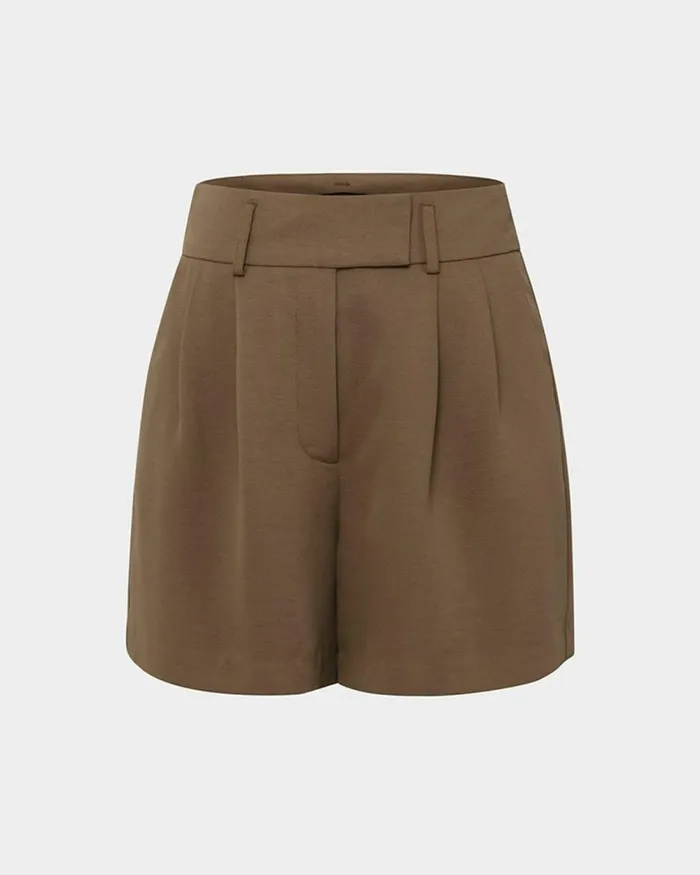 Forcast Lexee Pleat Front Short Tobaccoivoryblack Women HighWaisted Pants