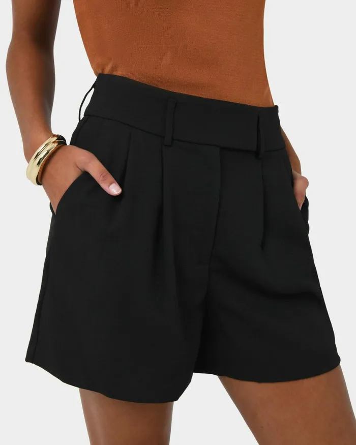 Forcast Lexee Pleat Front Short Tobaccoivoryblack Women HighWaisted Pants