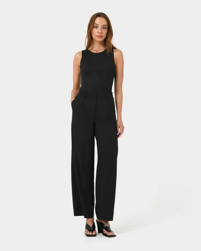 Forcast Lexee Tailored Wide Leg Pants Black Women HighWaisted Pants