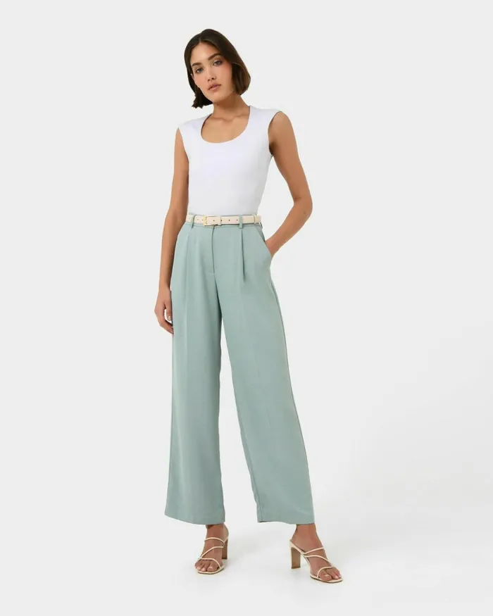 Forcast Lexee Tailored Wide Leg Pants Sage Women HighWaisted Pants