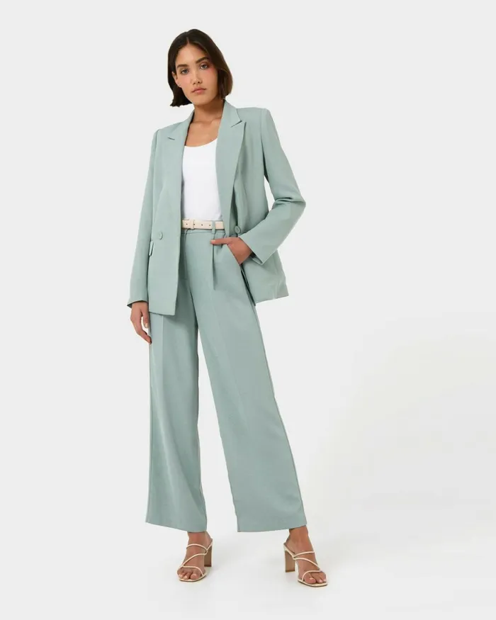 Forcast Lexee Tailored Wide Leg Pants Sage Women HighWaisted Pants