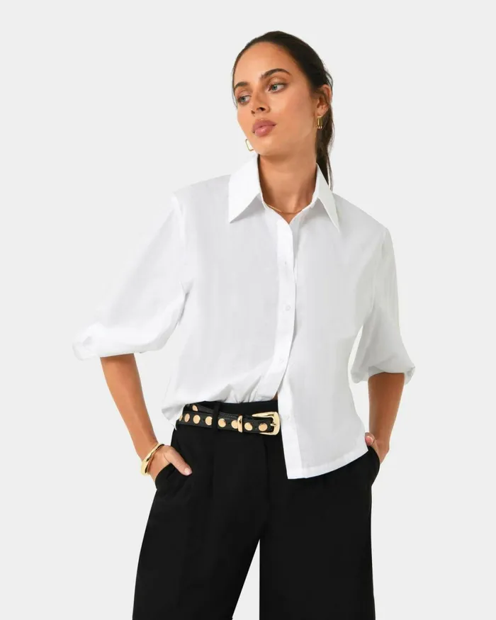 Forcast Lica Puff Sleeve Shirt Whiteblack Women TShirts and Tops