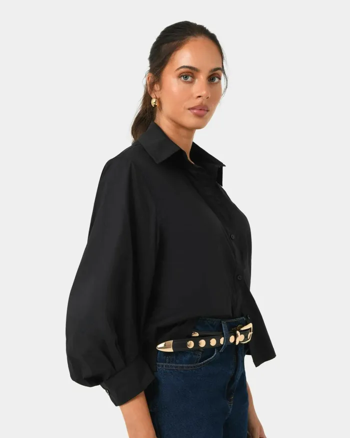 Forcast Lica Puff Sleeve Shirt Whiteblack Women TShirts and Tops