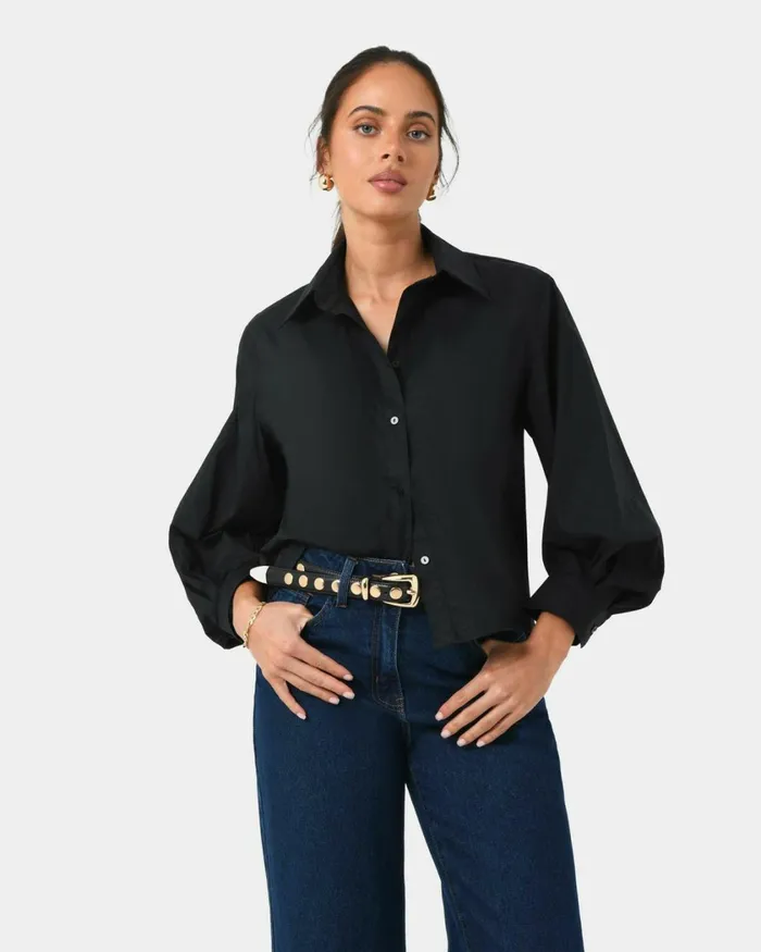 Forcast Lica Puff Sleeve Shirt Whiteblack Women TShirts and Tops