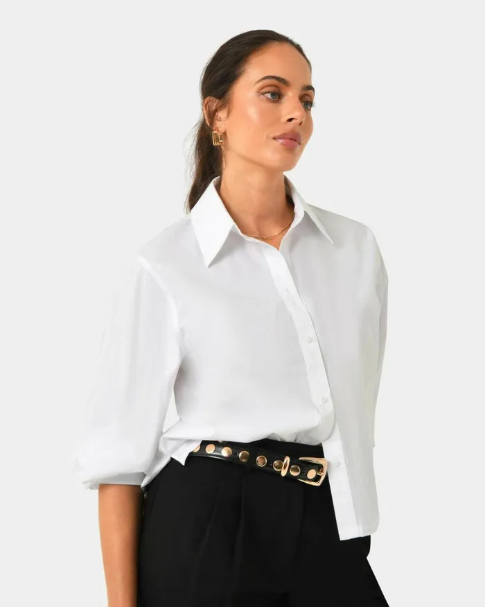 Forcast Lica Puff Sleeve Shirt Whiteblack Women TShirts and Tops