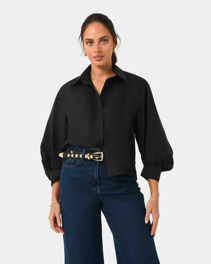 Forcast Lica Puff Sleeve Shirt Whiteblack Women TShirts and Tops