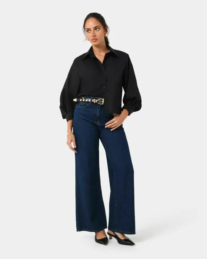 Forcast Lica Puff Sleeve Shirt Whiteblack Women TShirts and Tops