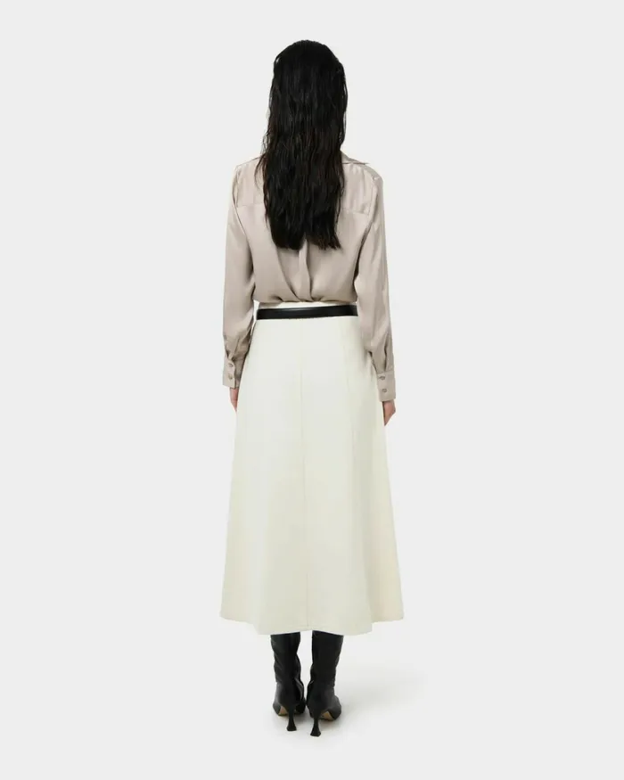 Forcast Lila Vneck Satin Blouse Sandmidnightblack Women Long Sleeve Tops